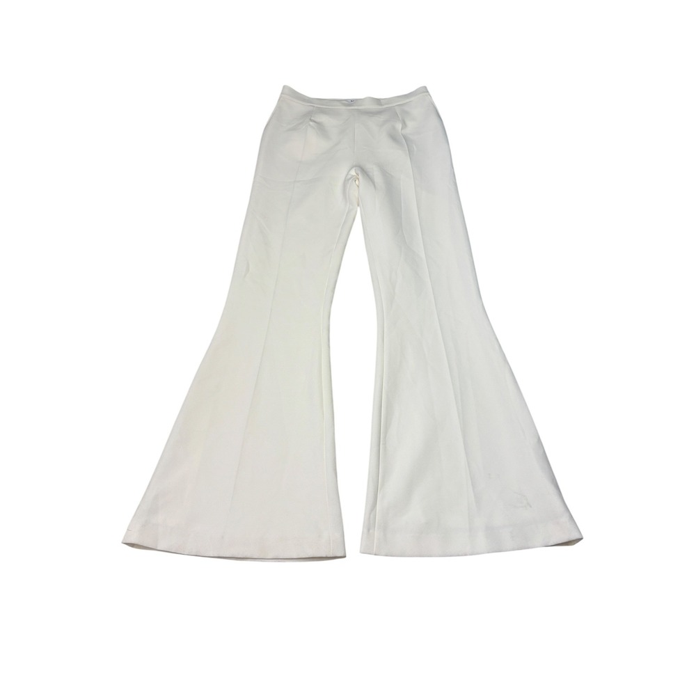 Safiyaa Ivory High Rise Flare Crepe Trousers Pants White US 8 UK 12 FR 40